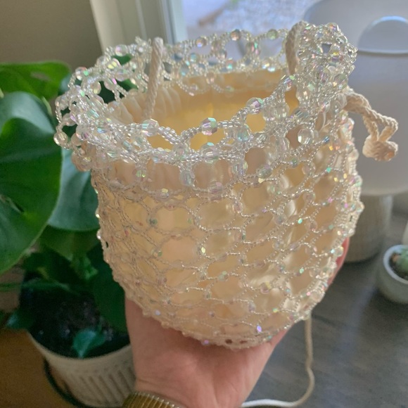 Beaded Cream Drawstring Bag - Picture 2 of 3